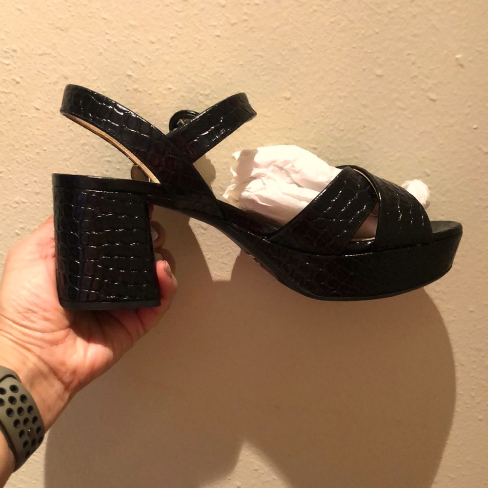 Prada leather block heel sandals croc crisscross platform sandals 6.5